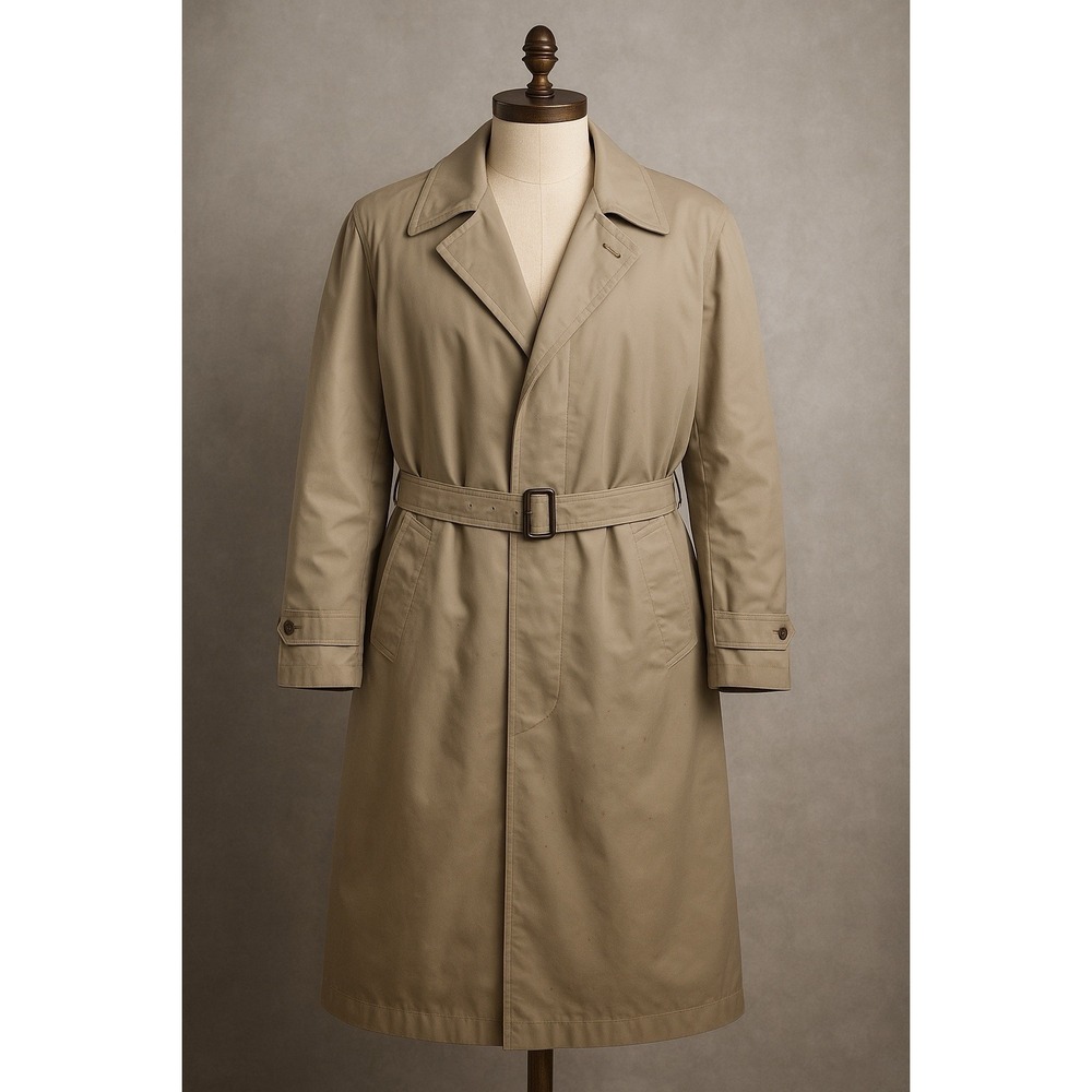 Saks Fifth Avenue Men's Tan Belted Trench Coat Long Classic Rain Overcoat 42L